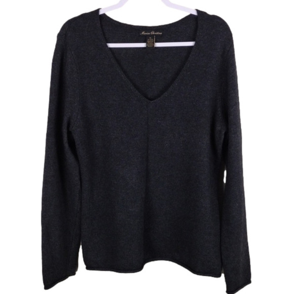 Marisa Christina Dark Grey Angora Wool Blend V-Neck Long Sleeve Pullover Sweater - Picture 1 of 9